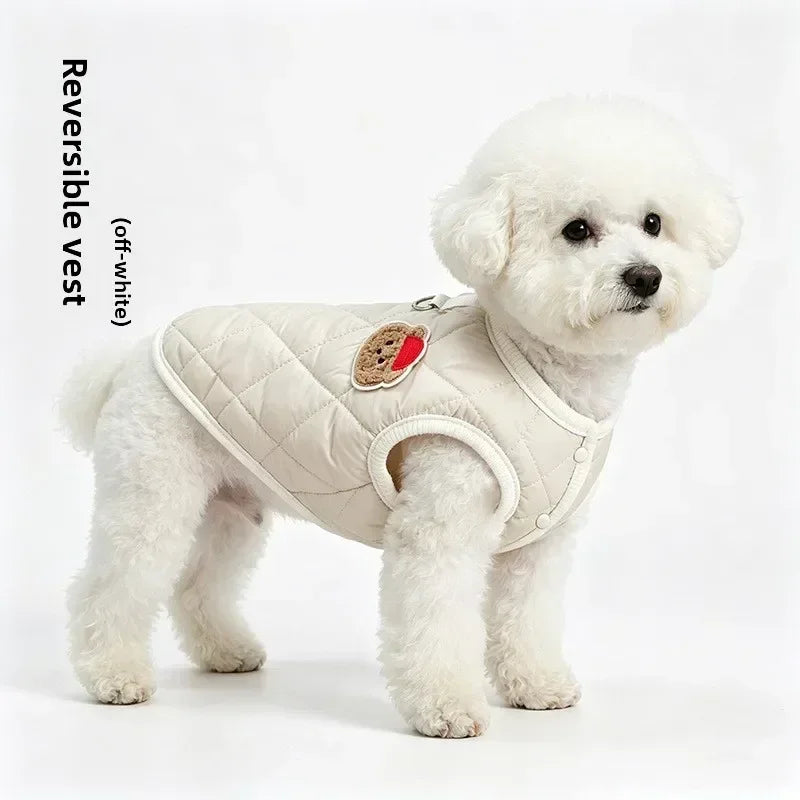 Autumn Winter Warm Reversible Quilted Vest for Small Dogs Teddy Schnauzer and Cats Double Sided Cold Resistant Pet Clothing