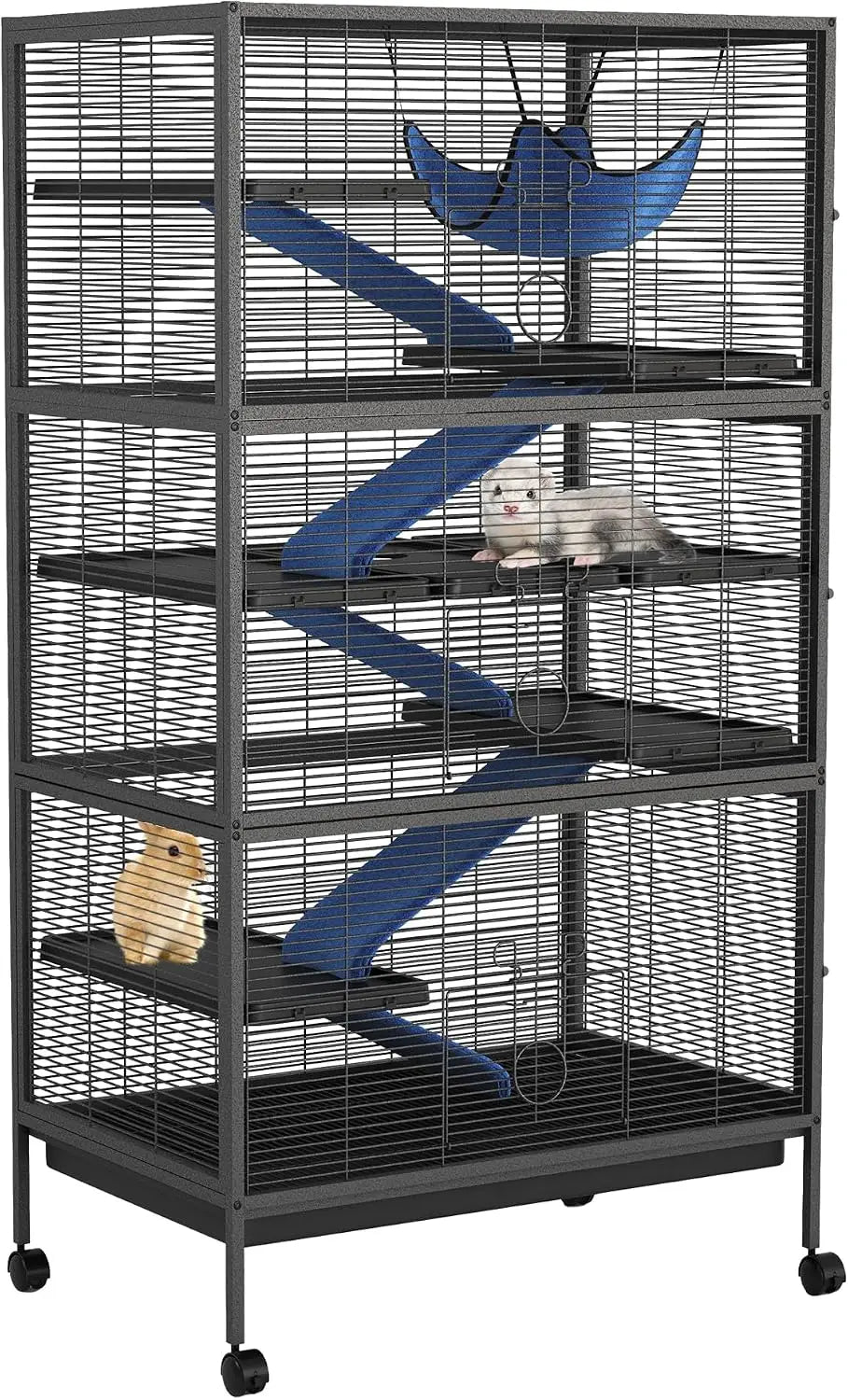 58" Large Ferret Nation Cage – Metal Multi-Level Small Animal Cage with Hammock & 7 Removable Platforms for Sugar Gliders, Guinea Pigs, Chinchillas, Rabbits