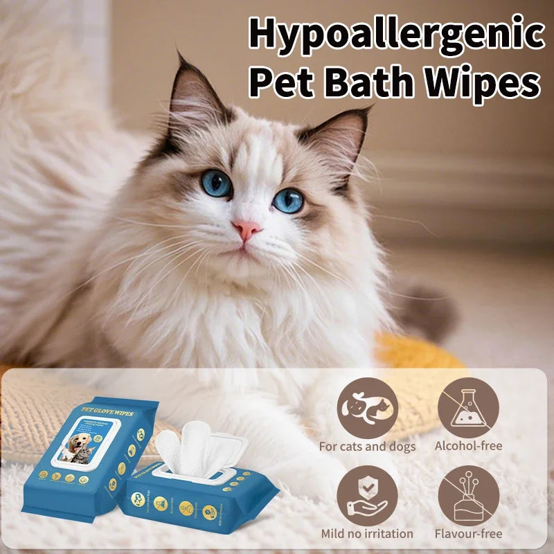 20Pcs Pet Glove Wipes for Dogs Cats, No Rinse Wash Free Grooming Gloves, Thick Disposable Pet Cleaning Gloves, Deodorizing Odor Remover for Full Body Pet Bathing