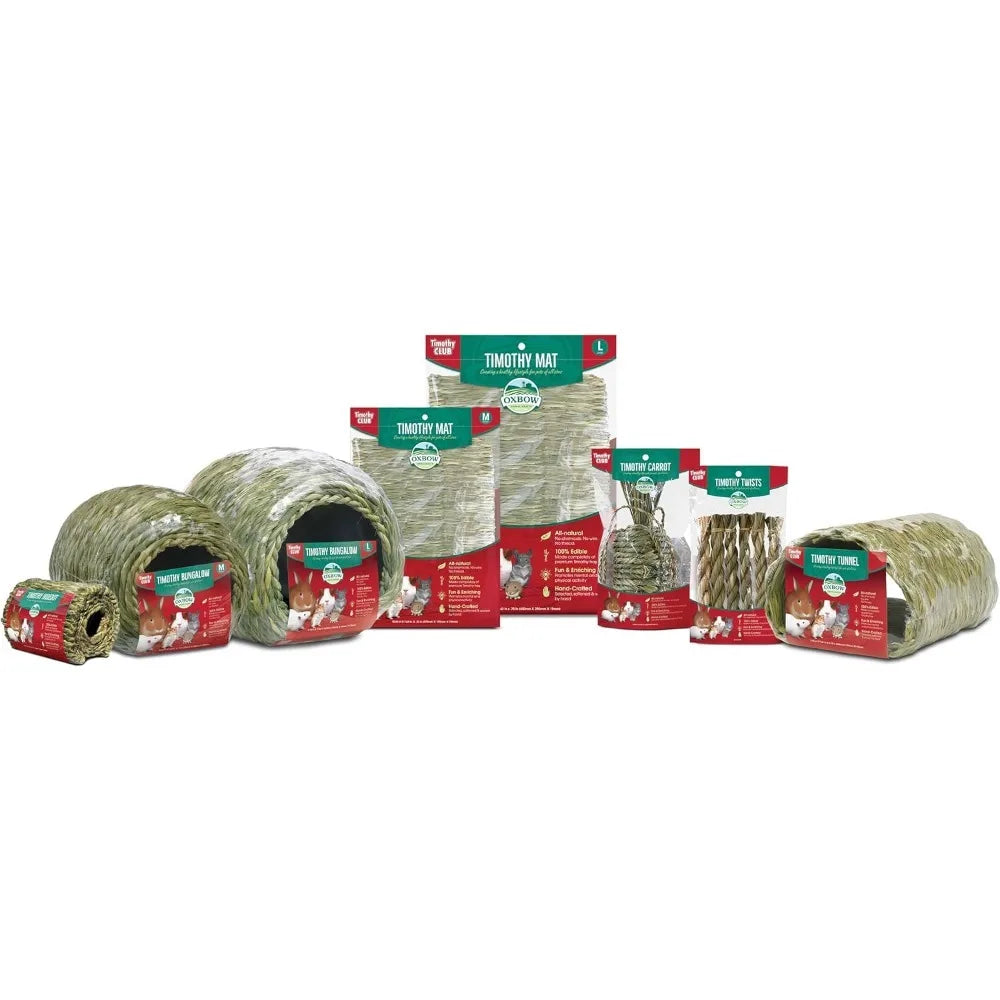 Small Pet Timothy Hay Chew Tunnel, Edible Cage Accessory for Rabbits Guinea Pigs Hamsters for Play and Teeth Maintenance