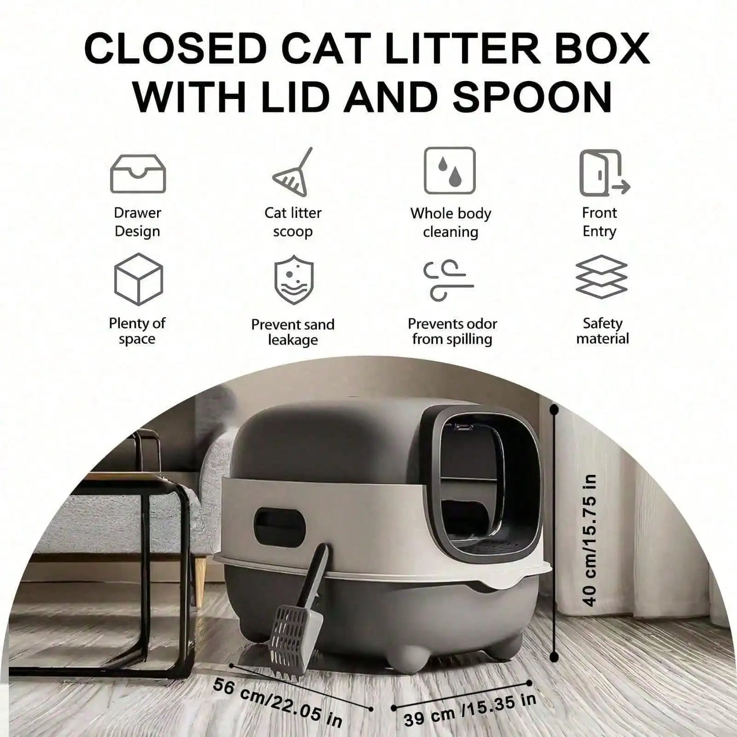 Foldable Cats Litter Box For Home, Enclosed Cats Litter Box With Lid And Scoop, Large Size Anti-Splashing Easy To-Clean, Front Entry And Exit