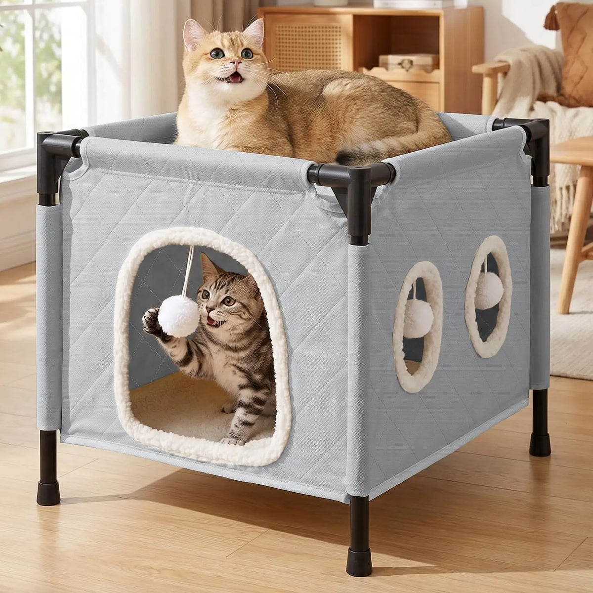 SlowTon Cat Houses for Indoor Cats, Covered Cat Bed Cave Hideaway, Beige, M