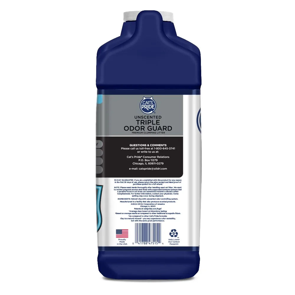 Unscented Clumping Cat Litter for Multiple Cats Extra Strength Odor Control Super Low Dust Non-Tracking Quick Clumping Formula Long Lasting 15 Pounds Large Capacity Jug Container Easy Pour Handling Premium Clay Litter