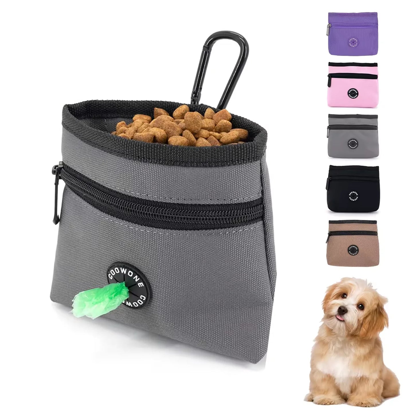 Custom Dog Training Treat Pouch with Magnetic Closure Poop Bag Dispenser and Carabiner Clip