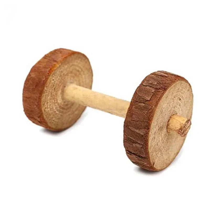 Cute Small Pet Chew Toy Natural Pine Wood Roller Dumbbell Unicycle With Bell Molar Play Toy For Rabbit Guinea Pig Rat Enrichment Supplies