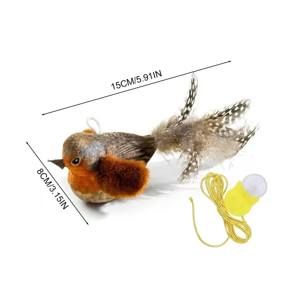 Kitten Cat Teaser Wand, Interactive Bird Sound Toy, Retractable Replaceable Feather Stick for Indoor Pets Boredom Relief, Durable Play