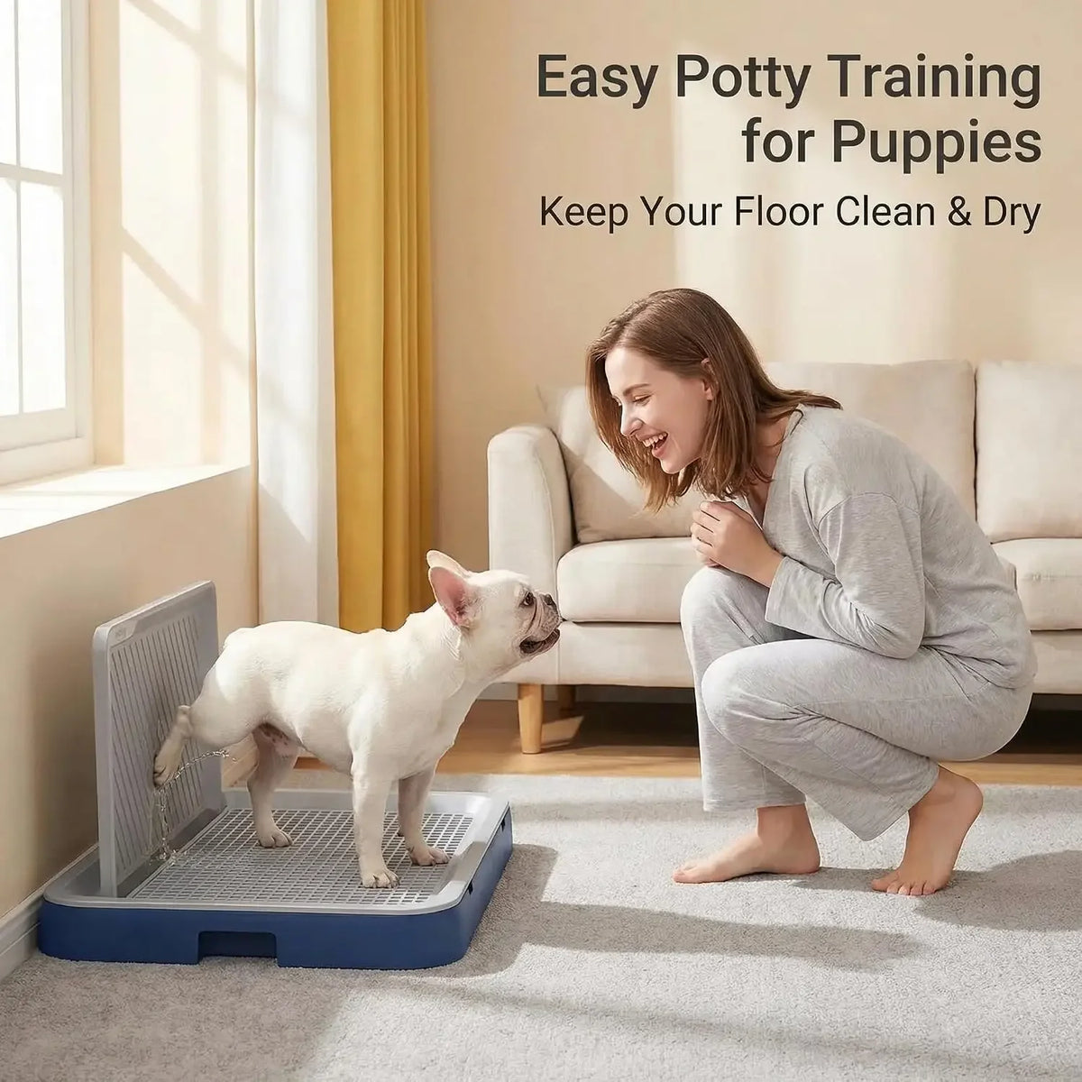 Indoor Dog Potty Tray, 19.9 X 15.4 in Pee Pad Holder with High Wall, Blue