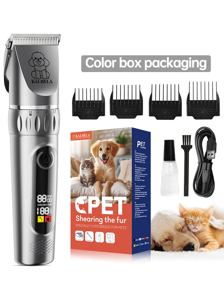 Professional Pet Grooming Kit | Rechargeable Electric Dog and Cat Hair Trimmer Set with Scissors and Nail Clipper, Quiet Rechargeable Pet Hair Grooming Kit | Pet Dog Grooming Set with LED Display and Nail Clippers