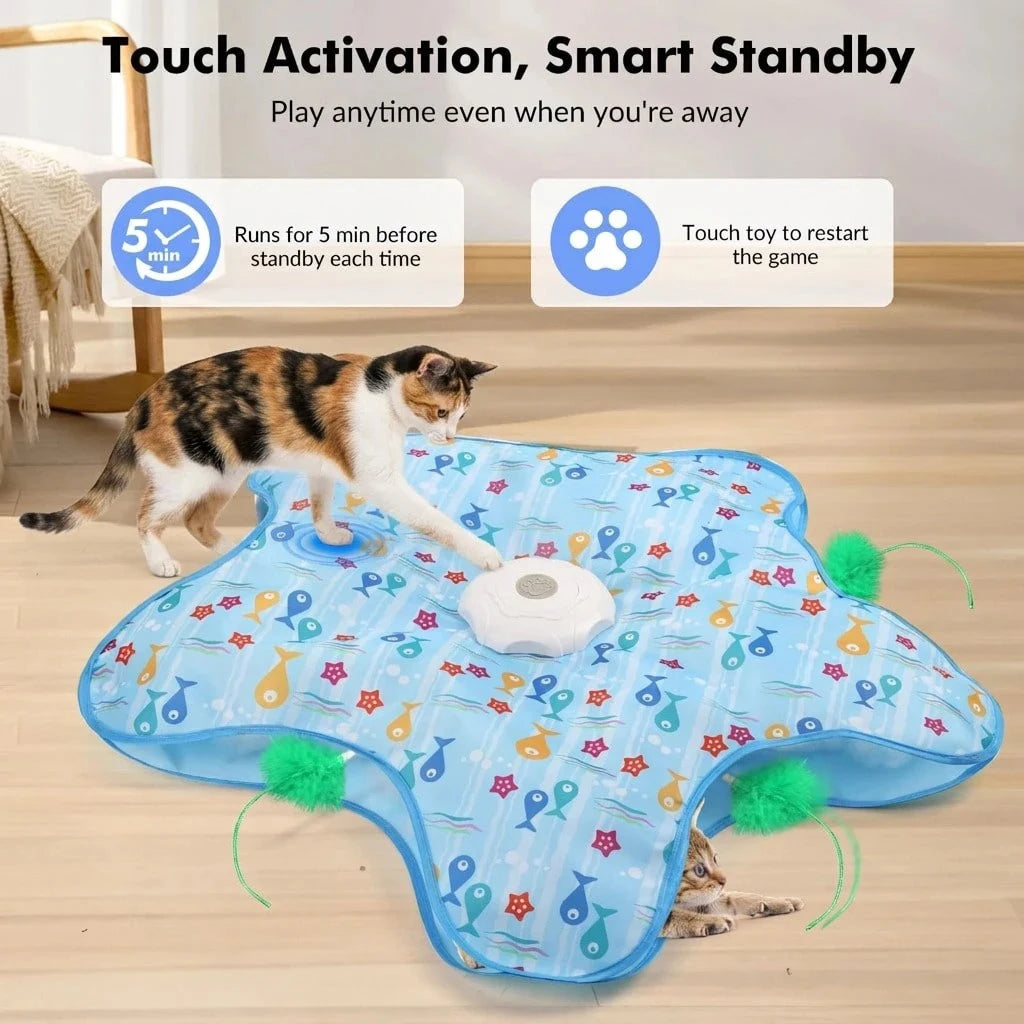 Interactive Cat Toys Rechargeable,Durable Hide And Seek Cat Toys With Moving Concealed Feathers, Squeaky Sound, Automatic Cat Kitten Toy For Indoor Cats & Kittens