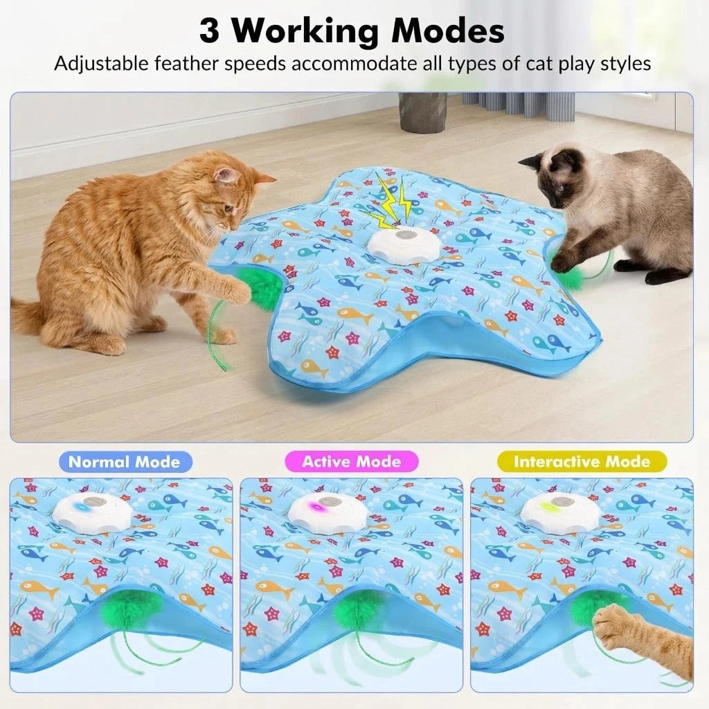 Interactive Cat Toys Rechargeable,Durable Hide And Seek Cat Toys With Moving Concealed Feathers, Squeaky Sound, Automatic Cat Kitten Toy For Indoor Cats & Kittens