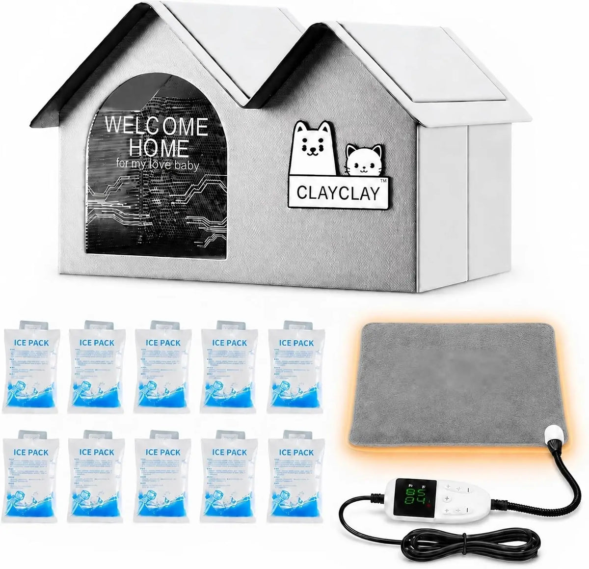 Sturdy Heated Cat House for Winter, Waterproof Insulated Outdoor Cat House with Heating Pad,Weatherproof Warm Feral Cats Shelter for Multiple Cats,Suitable for All Seasons(28"D x 17"W x 18"H)