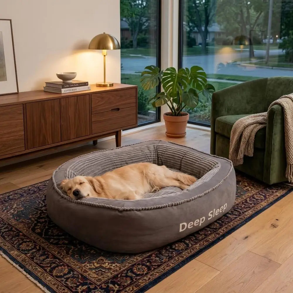 Round Donut Cat Bed, Deep Sleep Calming Cat Cushion with Raised Rim, Non Slip Bottom PetSleeping Bed for Kitten Adult Cats, Indoor Bedroom Living Room Use, Multiple Sizes