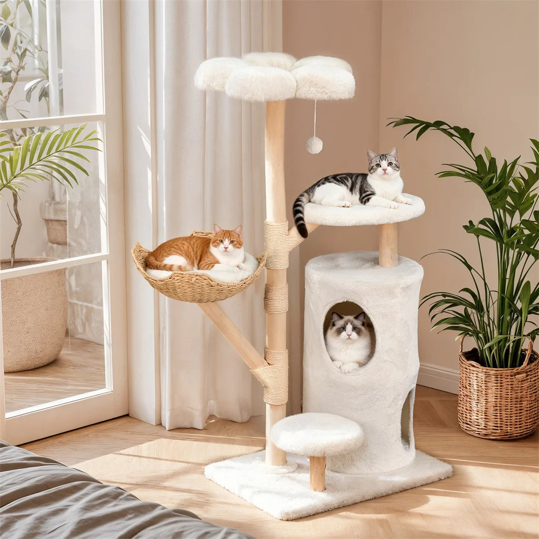 142cm Tall Cat Tree Tower for Indoor Cats, Multi-Level Cat Tree with Scratching Posts,Large Cat Activity Tower Kitty Play Center