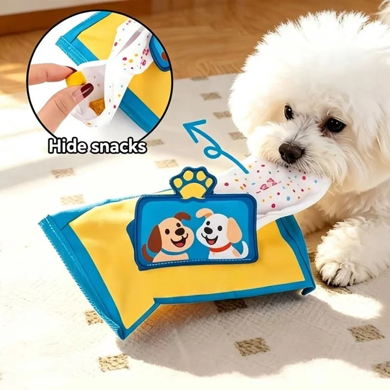 Dog Snuffle Tissue Box Toy, Tear Resistant Squeaky Hide Treat Puzzle, Enrichment Nose Work Anxiety Relief Interactive Puppy Chew Training Toy for Small Medium Dogs