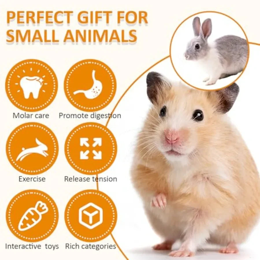 Hamster Toys Set, Guinea Pig Toys Bunny Small Animal Chewing Toy for Cage Chinchillas, Gerbils, Rats, Rabbit Rodents Teeth Care