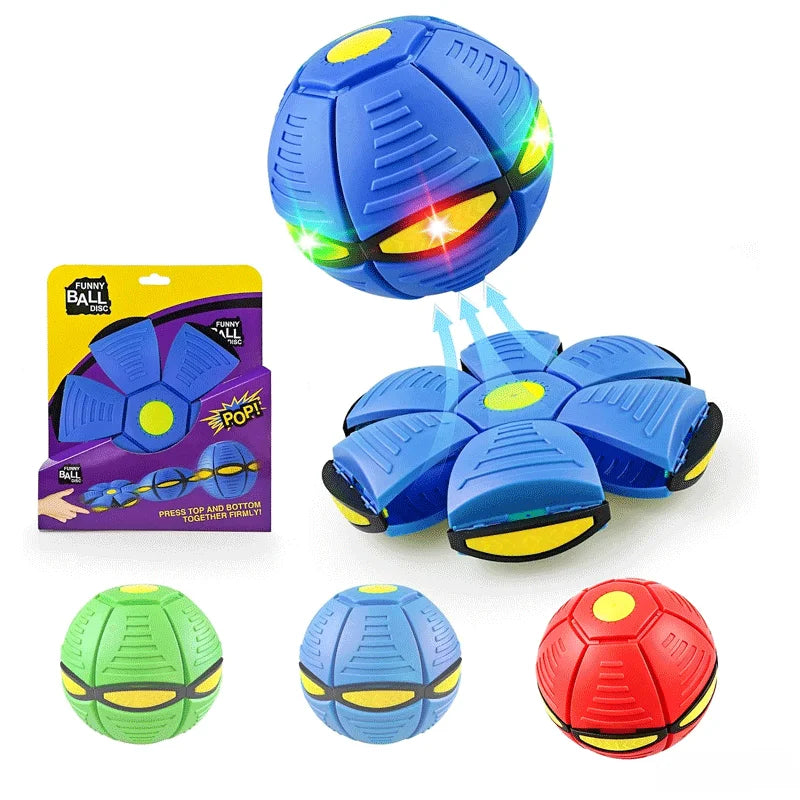 Six-Light Dual-Mode Magical Transforming Pet Bouncy Ball, UFO-Shaped Ball, Durable Dog Interactive Training and Play Toy, Blue and Red
