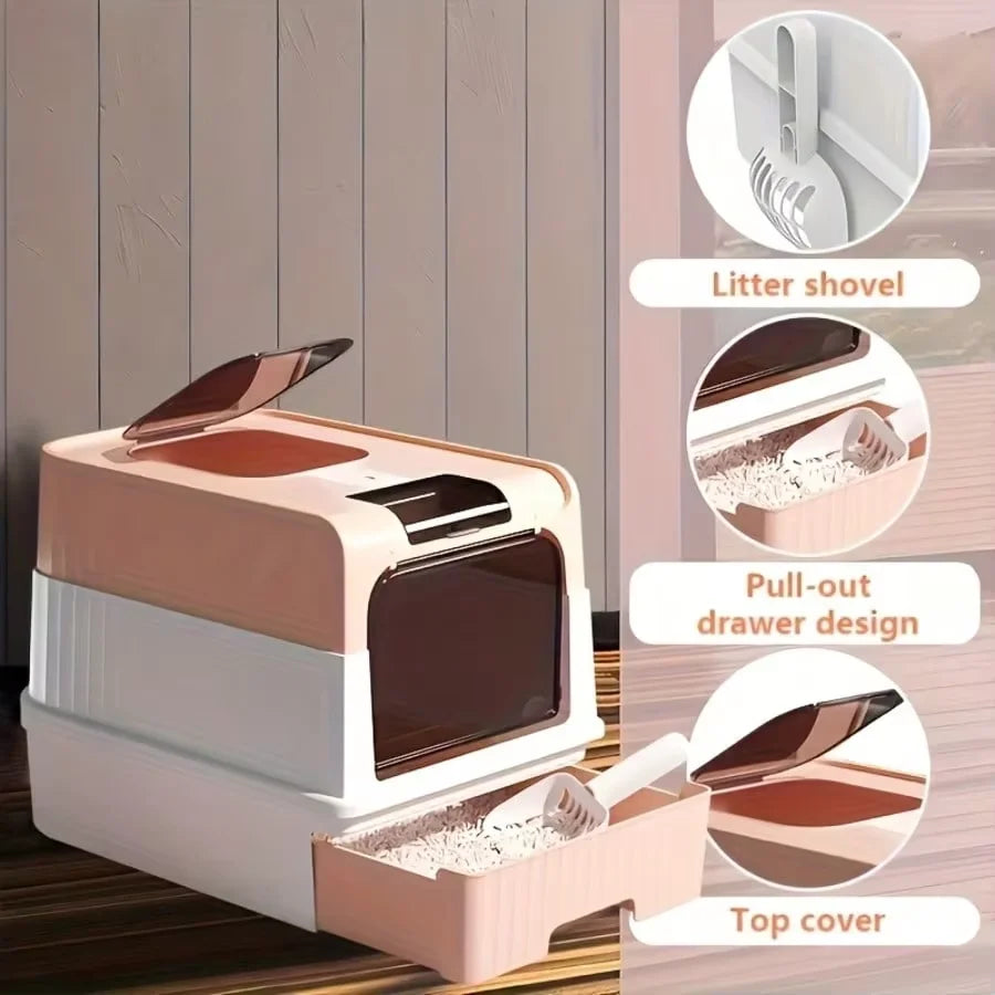 Enclosed Litter Tray - Sifting Scoop Kit, Pet Hygiene Box, Easy Clean Cat Accessories | Apartment Bedroom Bathroom Living Room For Apartment Bedroom Bathroom Living Room