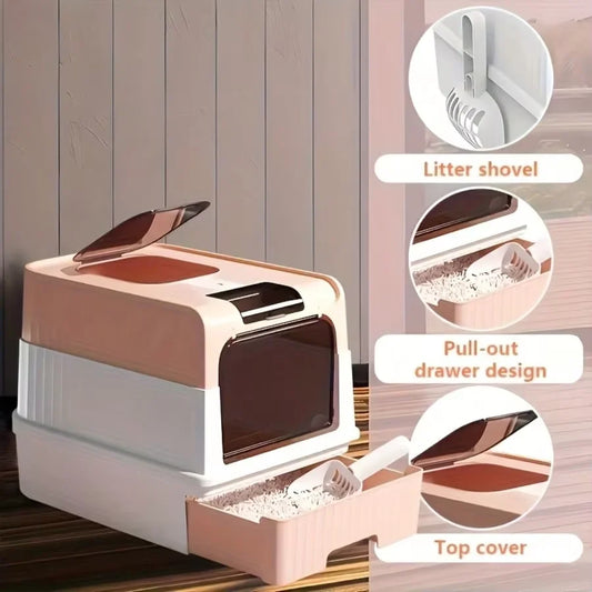 Enclosed Litter Tray - Sifting Scoop Kit, Pet Hygiene Box, Easy Clean Cat Accessories | Apartment Bedroom Bathroom Living Room For Apartment Bedroom Bathroom Living Room