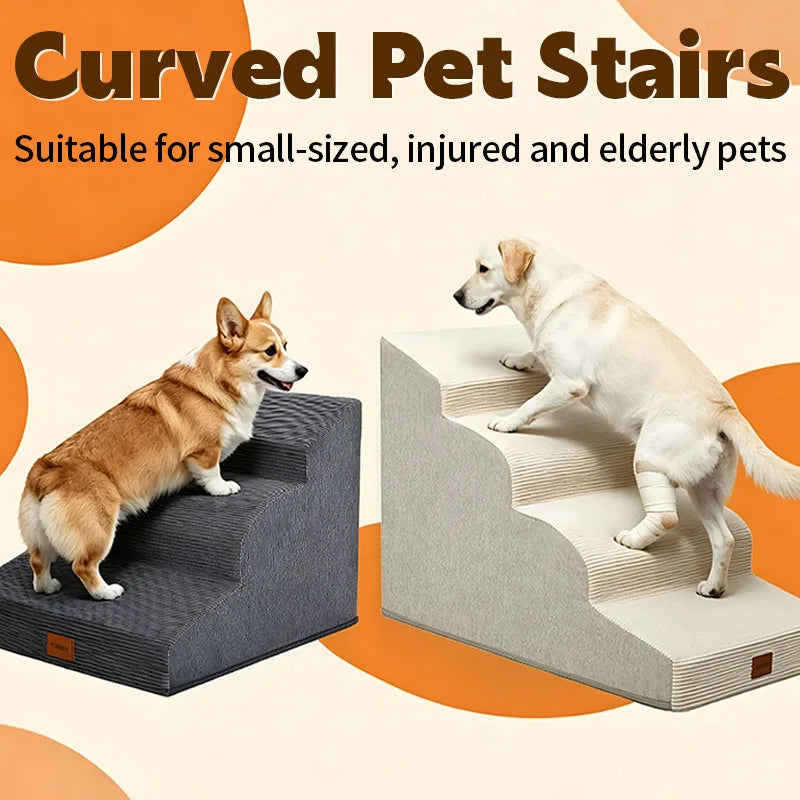 Durable High-density Foam Suitable for Small-sized, Injured and Elderly Pets Curved Pet Stairs 3/4/5 Steps Suitable for Bed/Sofa/Car Removable Outer Cover (with TPU Waterproof Layer) Take Care of The Joints of Cats and Dogs A