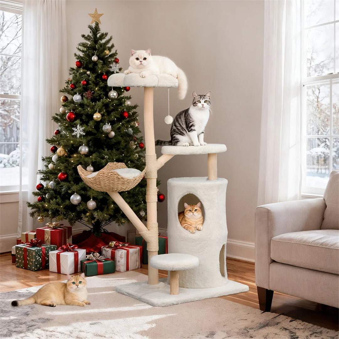 142cm Tall Cat Tree Tower for Indoor Cats, Multi-Level Cat Tree with Scratching Posts,Large Cat Activity Tower Kitty Play Center