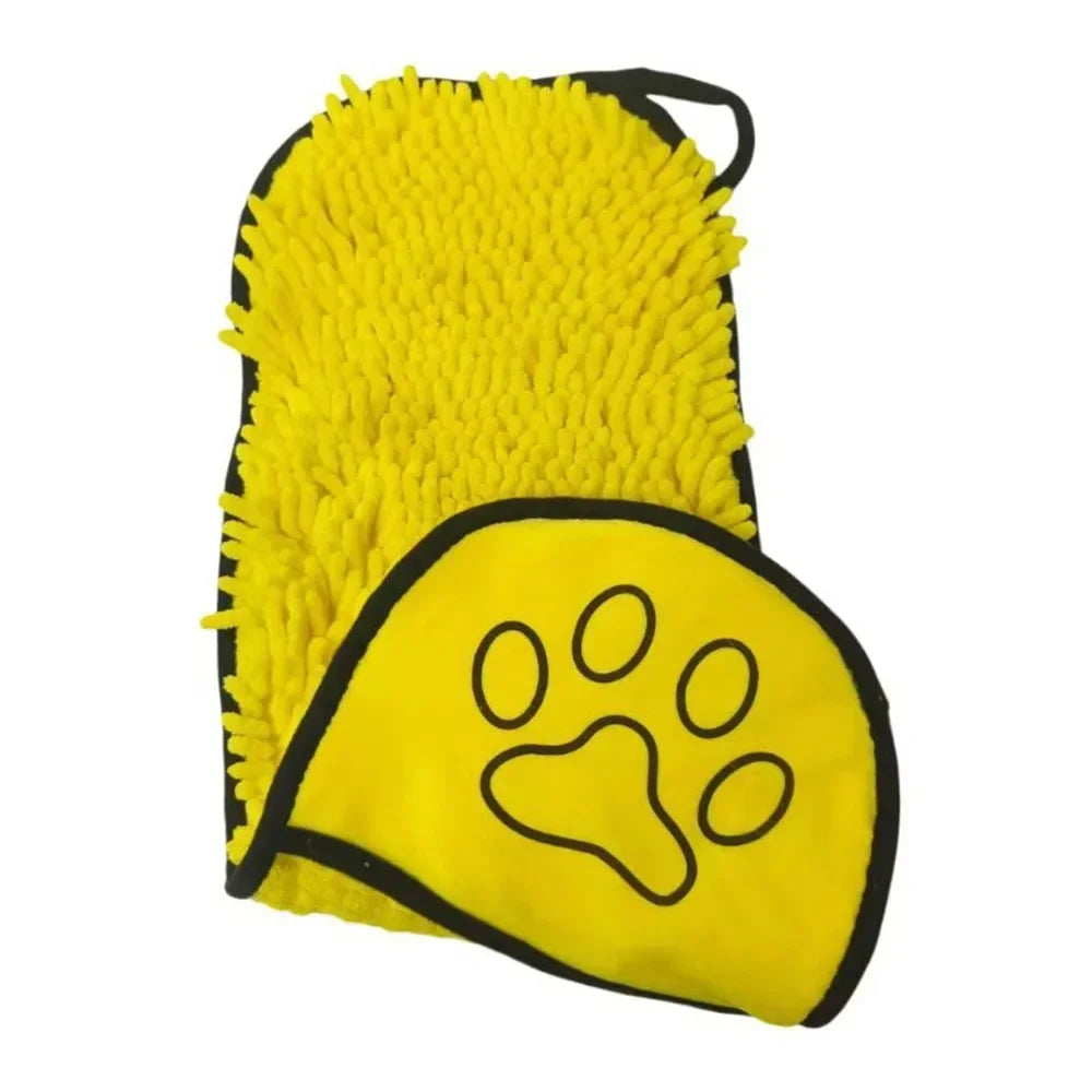 Double-Sided Hand Pocket Pet Bath Towel, Soft Chenille Fabric, Portable with Hanging Loop for Dogs & Cat