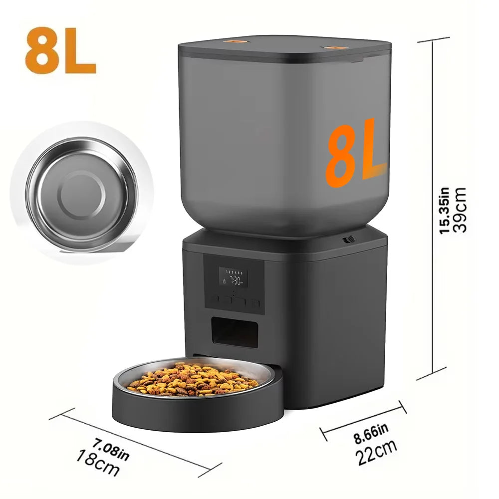NITYERS 8L Automatic Dog Feeder, Smart Pet Food Dispenser with Key Control, Voice Recorder, Dual Power Supply, Timed Auto Cat Feeder with Stainless Steel Bowl