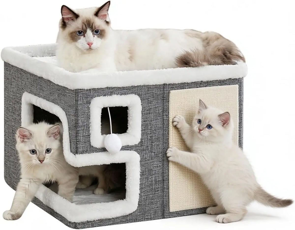 Cat Houses for Indoor Cats, Covered Cat Bed Cave with Scratch Pad
