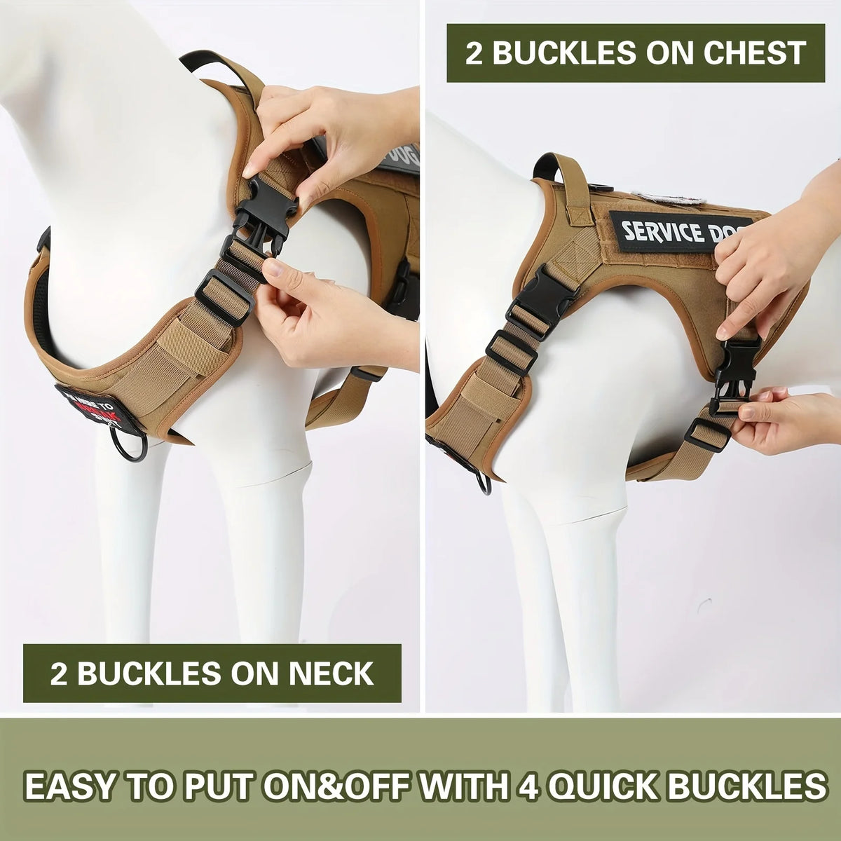 Adjustable Tactical Dog Harness Vest with Reflective Straps Metal D Rings and Breathable Padding