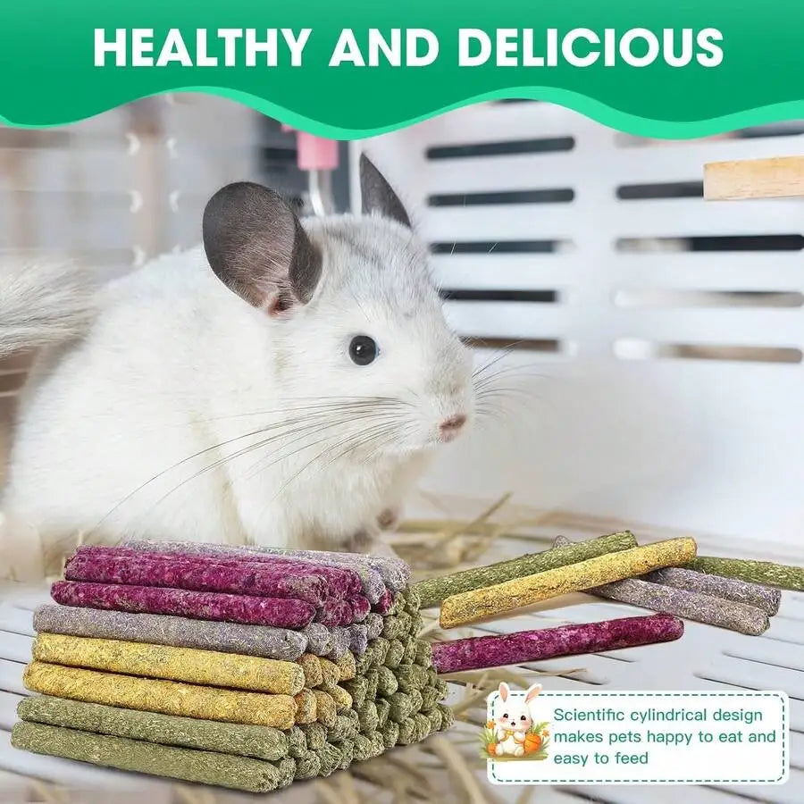 33 Pcs Natural Chew Sticks For Rabbits Guinea Pigs Hamsters Hedgehogs Timothy Hay Calendula Rose Forget-Me-Not