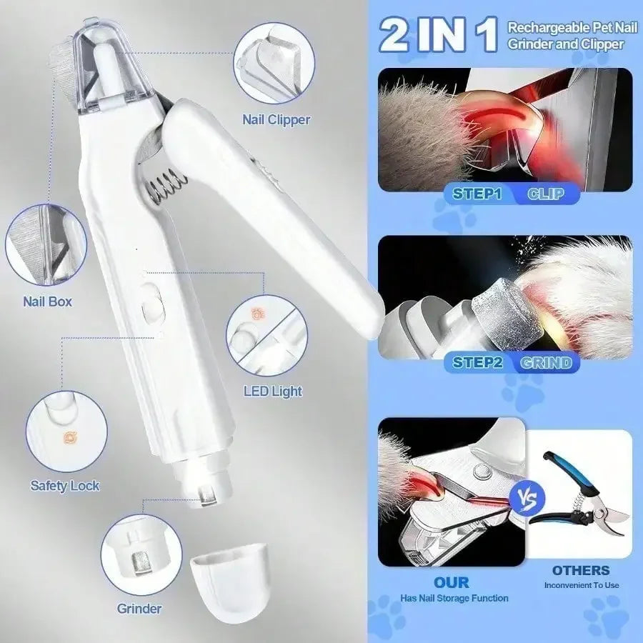 New Model 2‑In‑1 Dog Nail Clippers With Lights ‑ Electric Pet Nail Grinder Quiet, Suitable For Small Large Dogs And Cats, Led Prevents Over‑Cutting, Usb‑C Rechargeable Safety Protection Grooming Kit For Black Nails