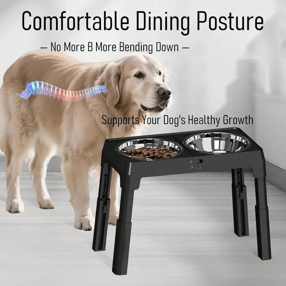 Steel Elevated Dog Bowls, AntiSlip Raised Pet Feeder For Large Dogs, Adjustable Height Food Water Bowls