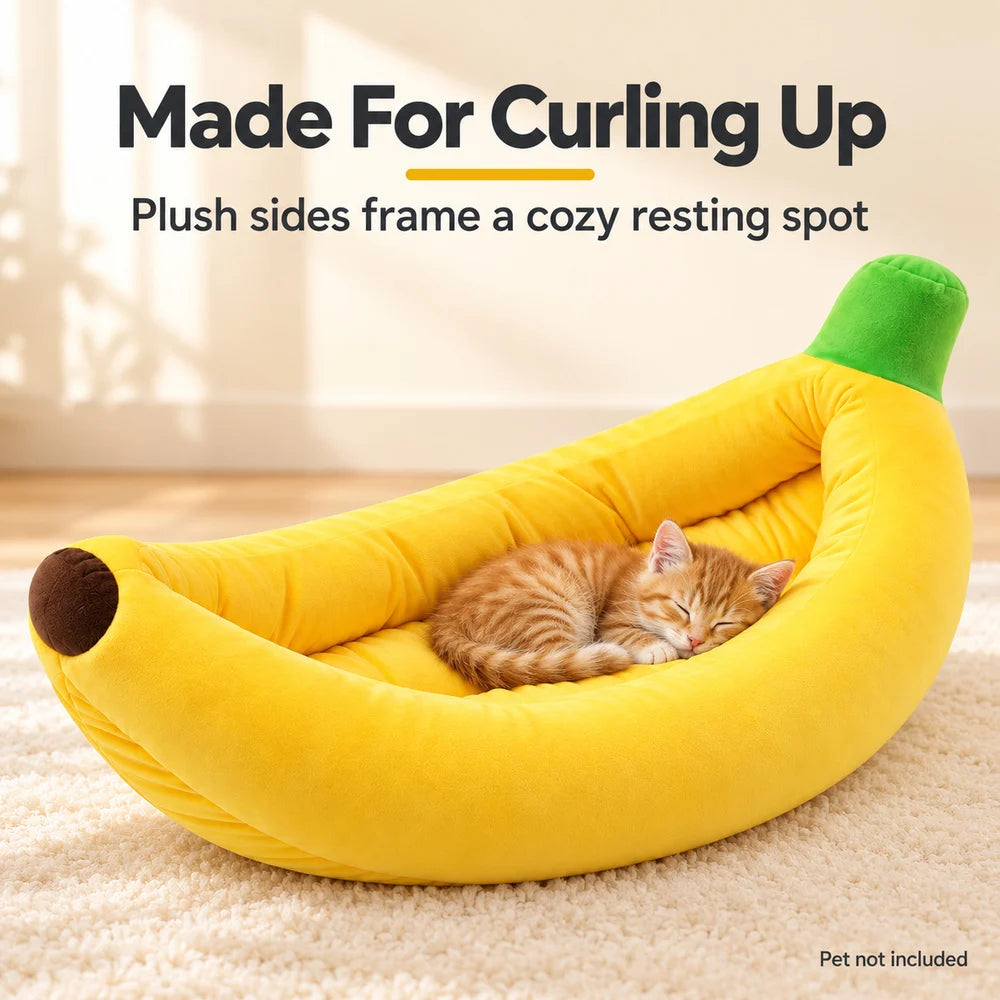 Banana Pet Bed Plush Cat Bed For Indoor Cats Kittens And Small Dogs Soft Bolster Sleeper With Raised Sides And Open Top For Cozy Lounging