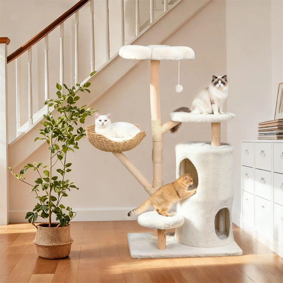 142cm Tall Cat Tree Tower for Indoor Cats, Multi-Level Cat Tree with Scratching Posts,Large Cat Activity Tower Kitty Play Center