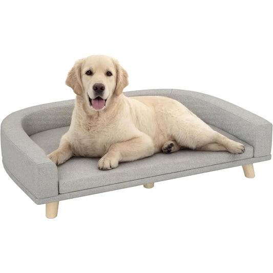 Dog Soa Couch, Pet Bed with Comortable Luxury Cushion, Washable Cover, Wooden Legs, Anti-Slip Mat or Large Dogs, Cats, Kittens,