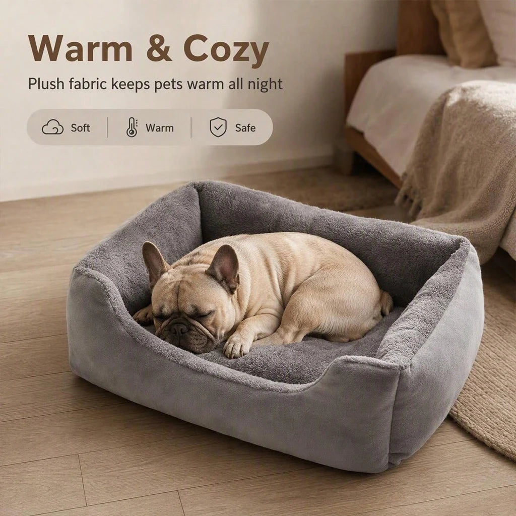 Pet Bed Winter Warm Plush, Soft Fluffy Dog Sofa with Raised Edges, Orthopedic Puppy Sleeping Mat for Small Medium Large Pet