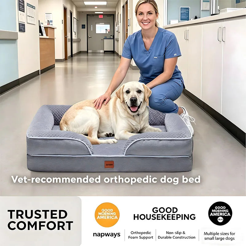 Egg-shaped Memory Foam Four Season Square Waterproof Large Cat / Dog Bed Soft Thickened Pet Sofa Cushion Large / Medium / Small Size with Removable Cover for Easy Washing Non-slip Base Durable and Resistant To Chewing Protect