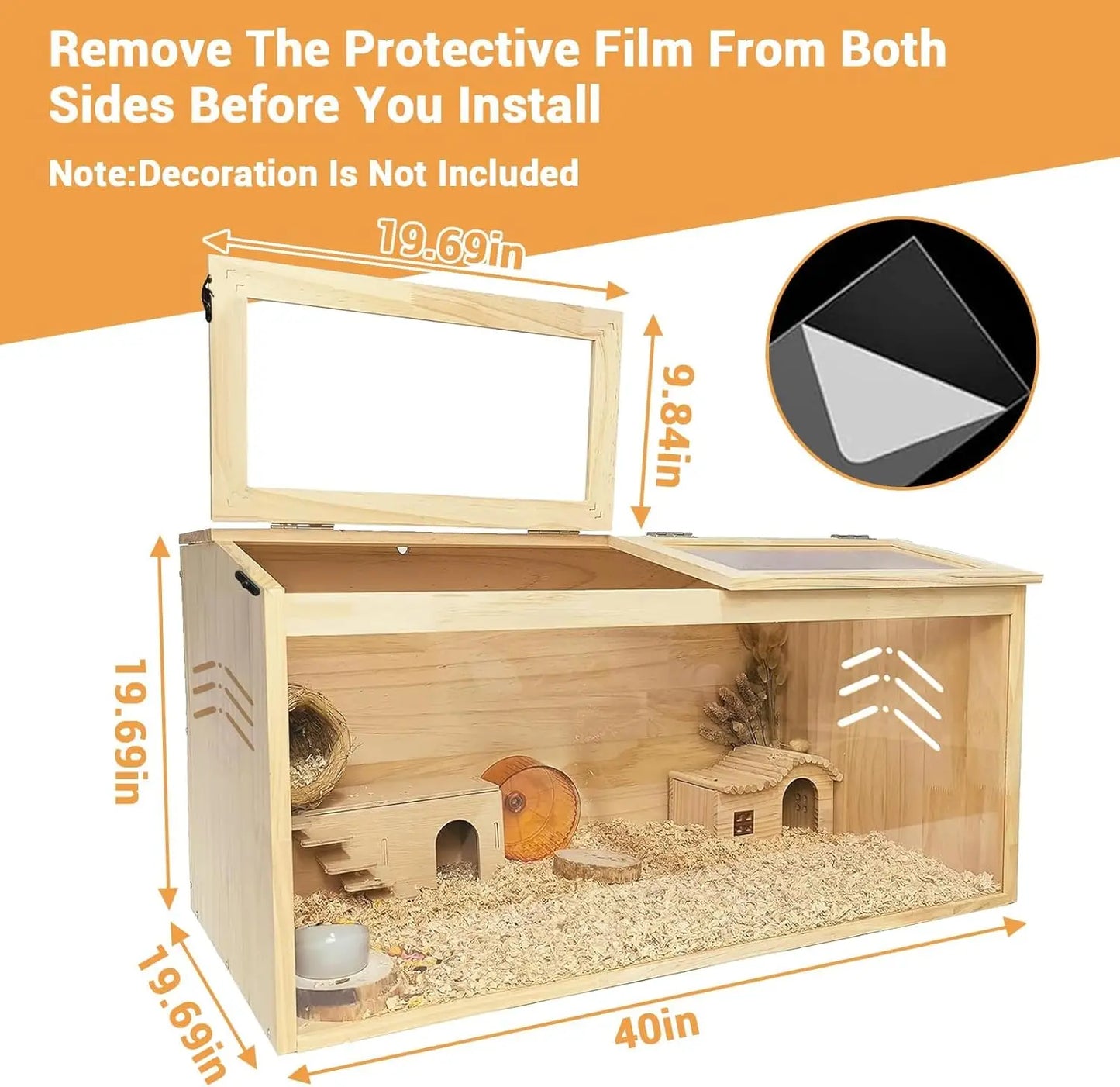 Large Wood Hamster Cage 40"x20"x20" - Indoor Guinea Pig Cages with 2 Lockable Top Covers & Acrylic Viewing Window, Critter Nation Cage for Syrian Hamster, Gerbil, Guinea Pig