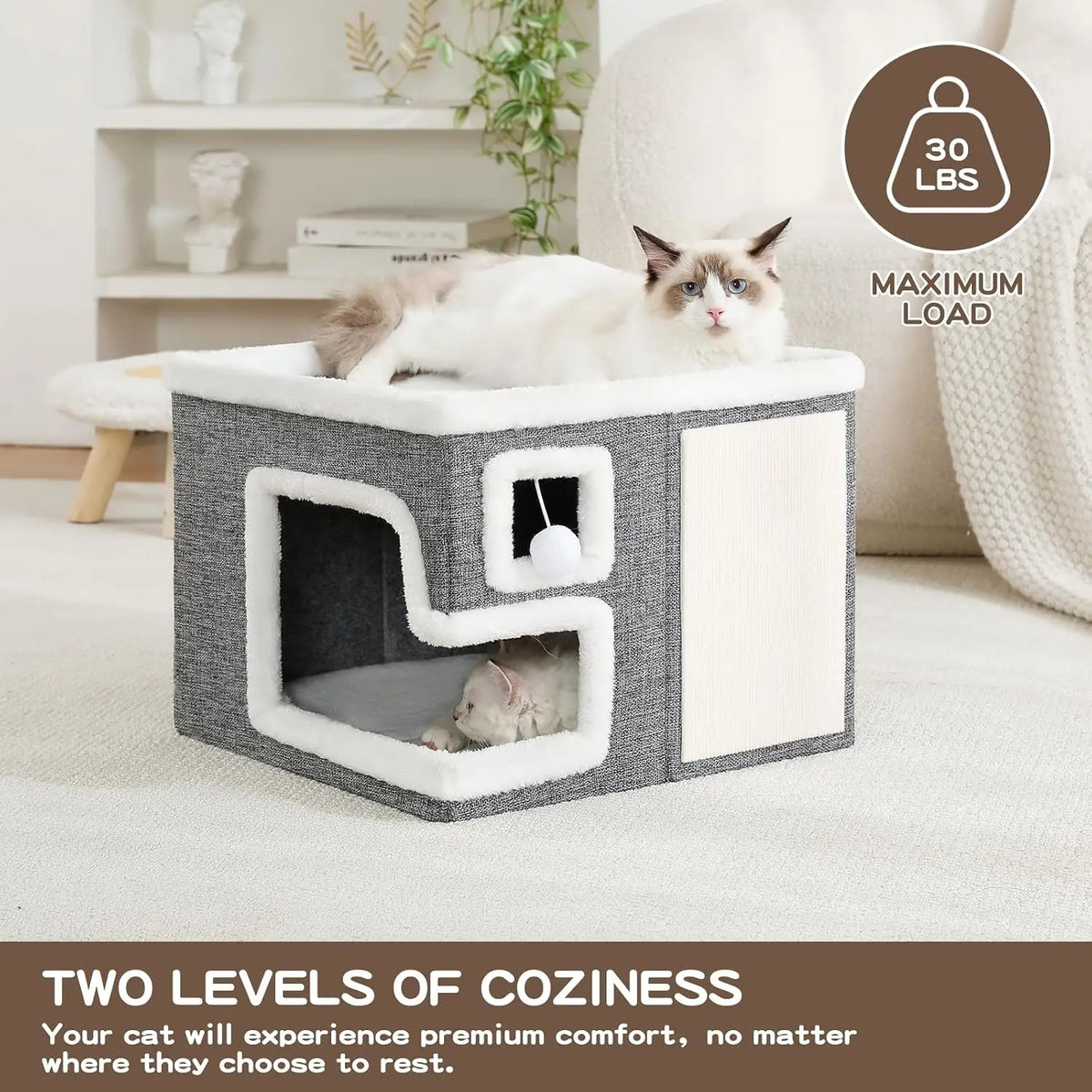 Cat Houses for Indoor Cats, Covered Cat Bed Cave with Scratch Pad