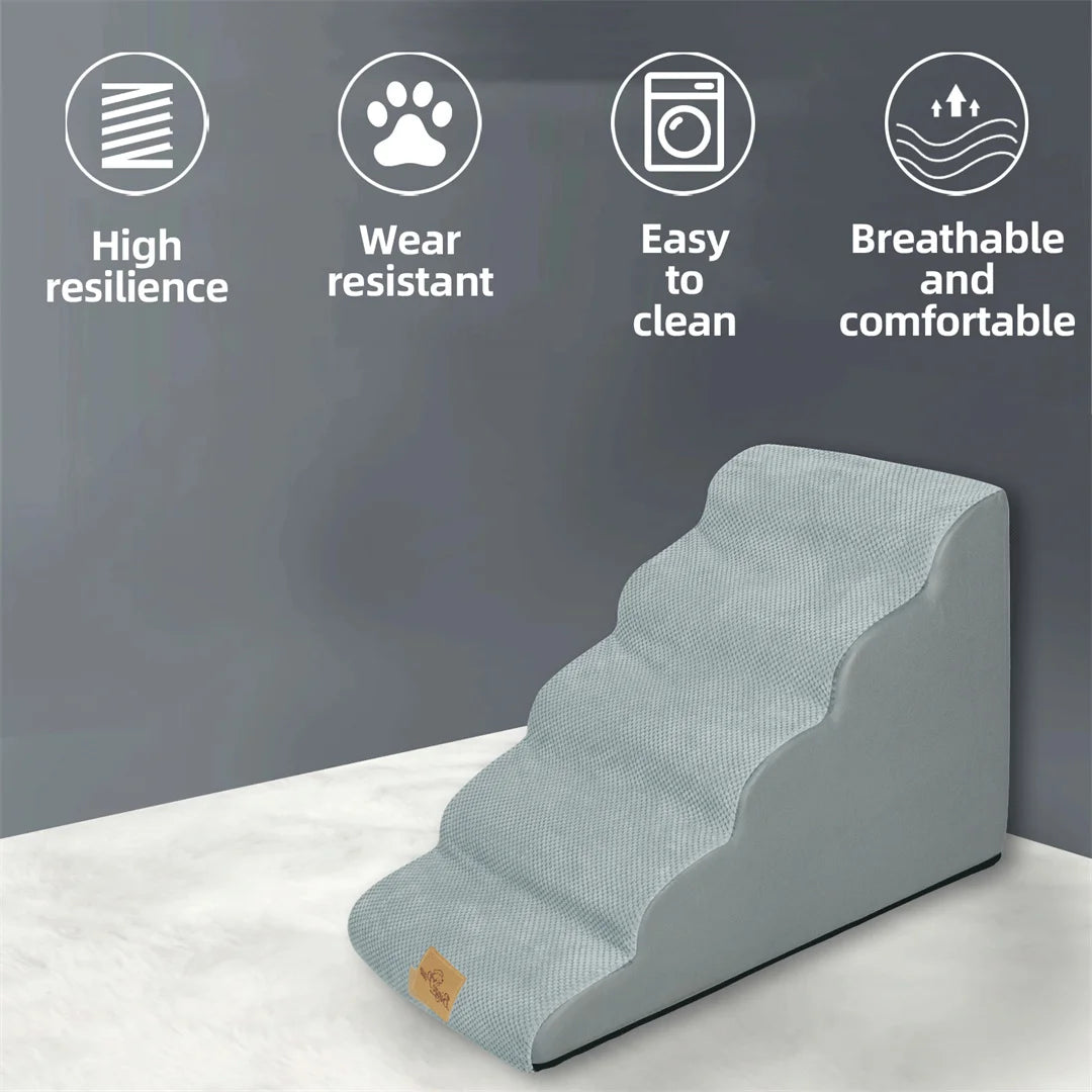 BINGOPAW Foam Dog Stairs 3/4/5 Steps Non Slip Pet Steps with Removable Washable Cover for High Beds Sofa Couch