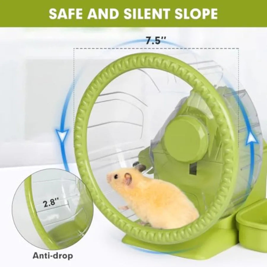 4 in 1 Quiet Hamster Exercise Wheel, Multi Functional Hamster House with Running Wheel, Water Bottle, Food Bowl and Hideout, Sm