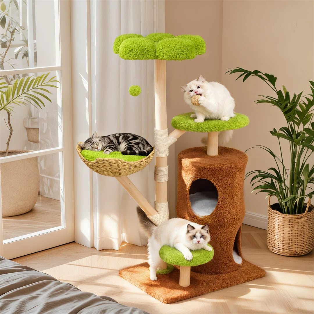 142cm Tall Cat Tree Tower for Indoor Cats, Multi-Level Cat Tree with Scratching Posts,Large Cat Activity Tower Kitty Play Center