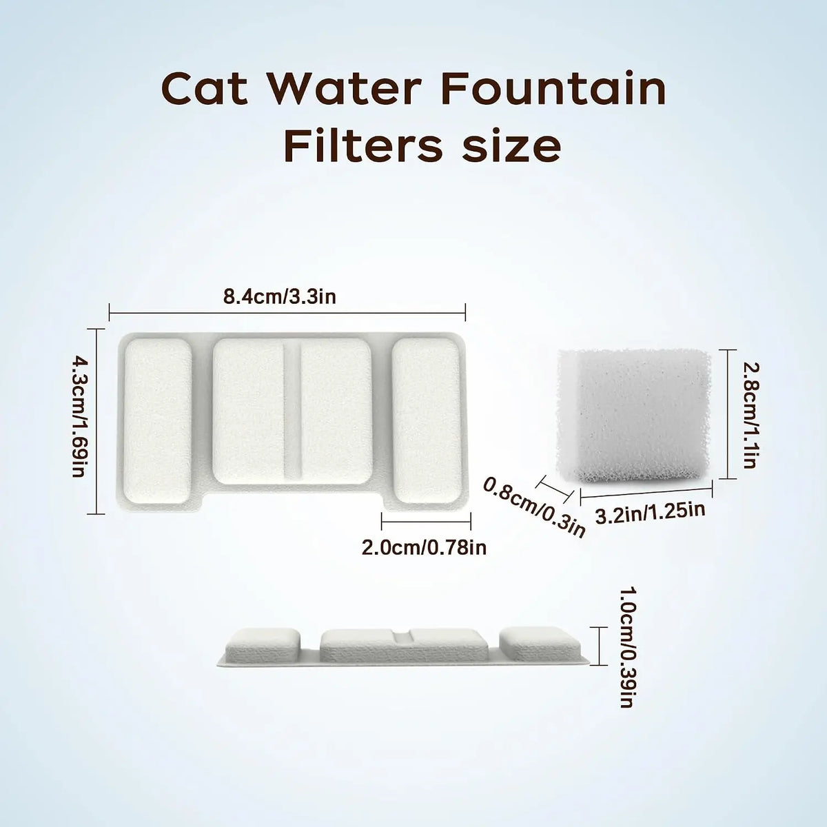 Replacement Filters & Sponges for 2.2L Stainless Steel Cat Water Fountain, 8 Filters + 4 Sponges Kit