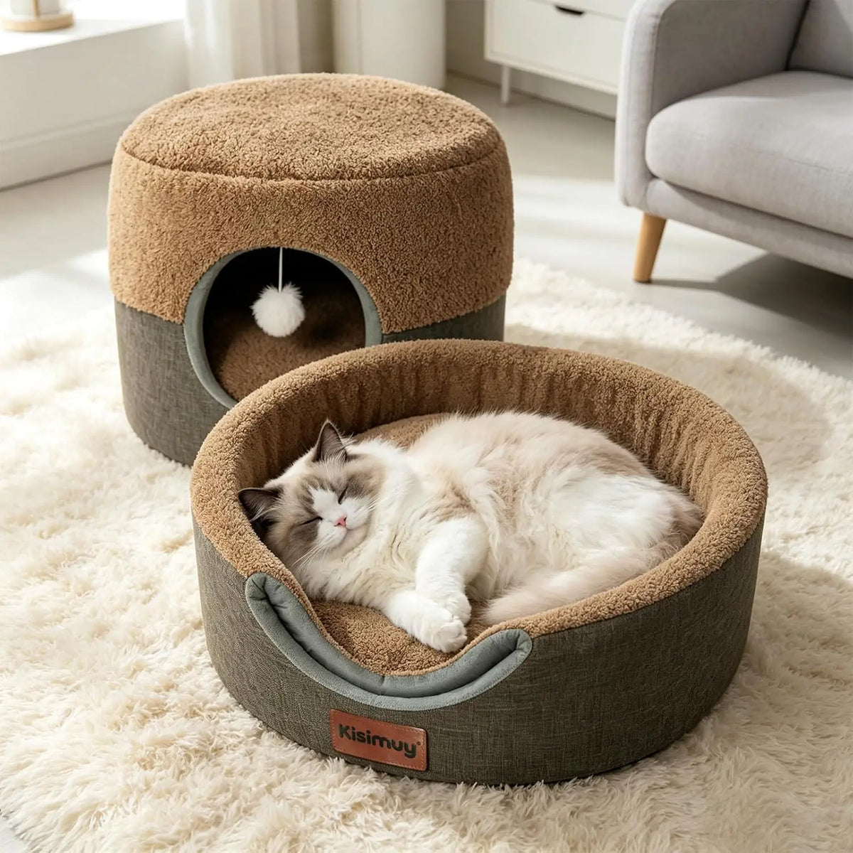 2-in-1 Foldable Cat Bed for Indoor Cats, Cat Cave & Sofa Bed