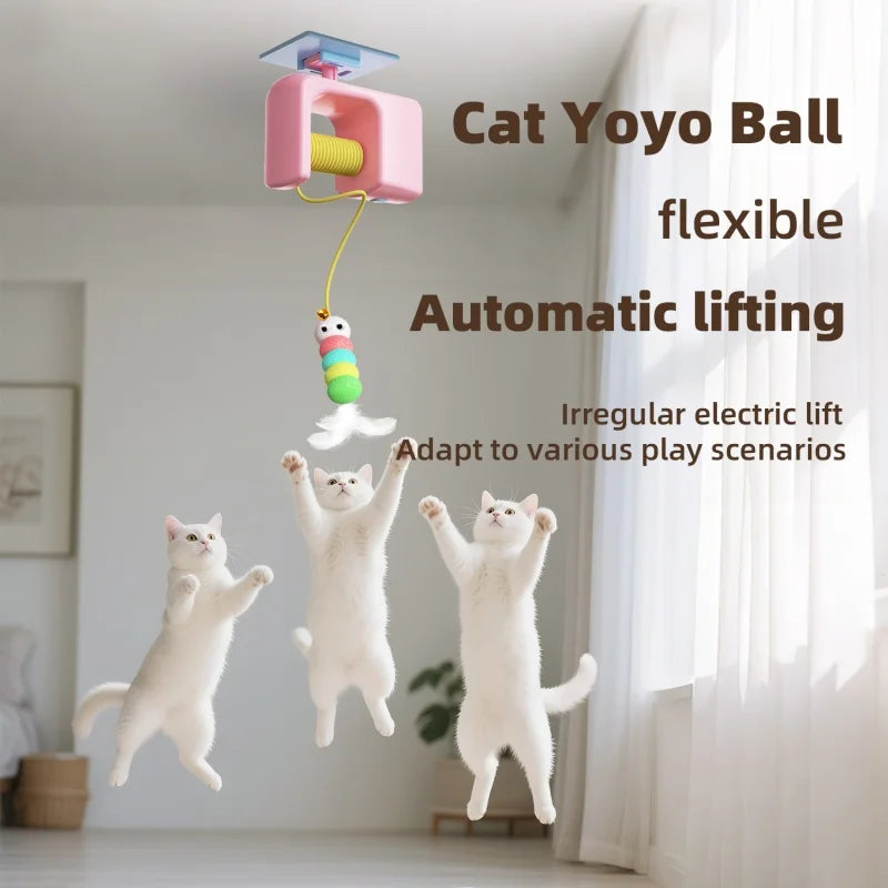 Cat Retractable String RechargeableToys for Indoor Kittens and Bored Adult Cats with 2 Flying Feathers
