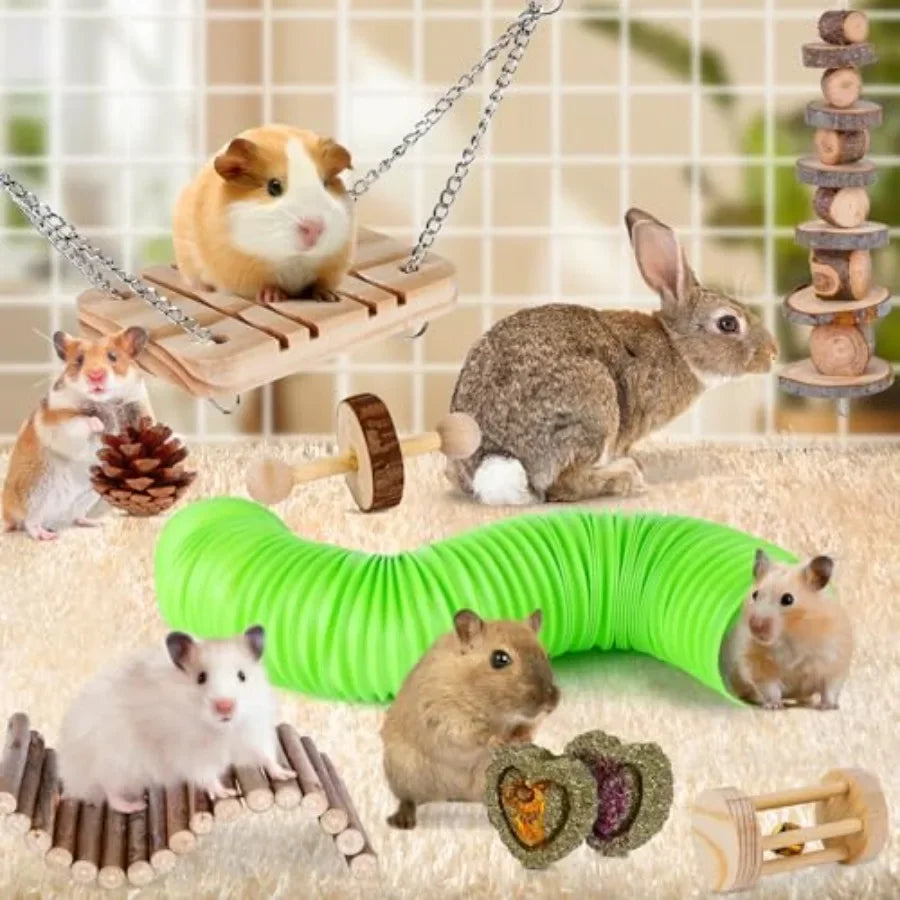 Hamster Toys Set, Guinea Pig Toys Bunny Small Animal Chewing Toy for Cage Chinchillas, Gerbils, Rats, Rabbit Rodents Teeth Care
