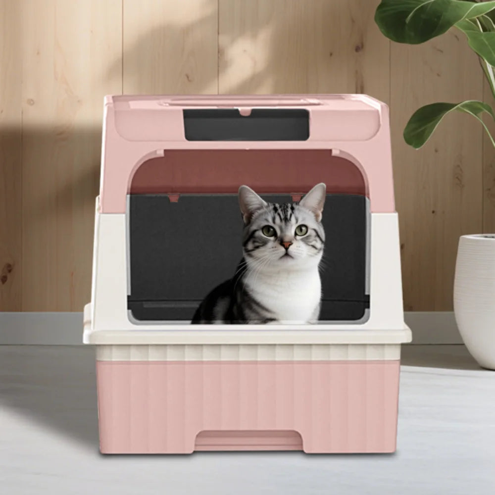 Enclosed Litter Tray - Sifting Scoop Kit, Pet Hygiene Box, Easy Clean Cat Accessories | Apartment Bedroom Bathroom Living Room For Apartment Bedroom Bathroom Living Room