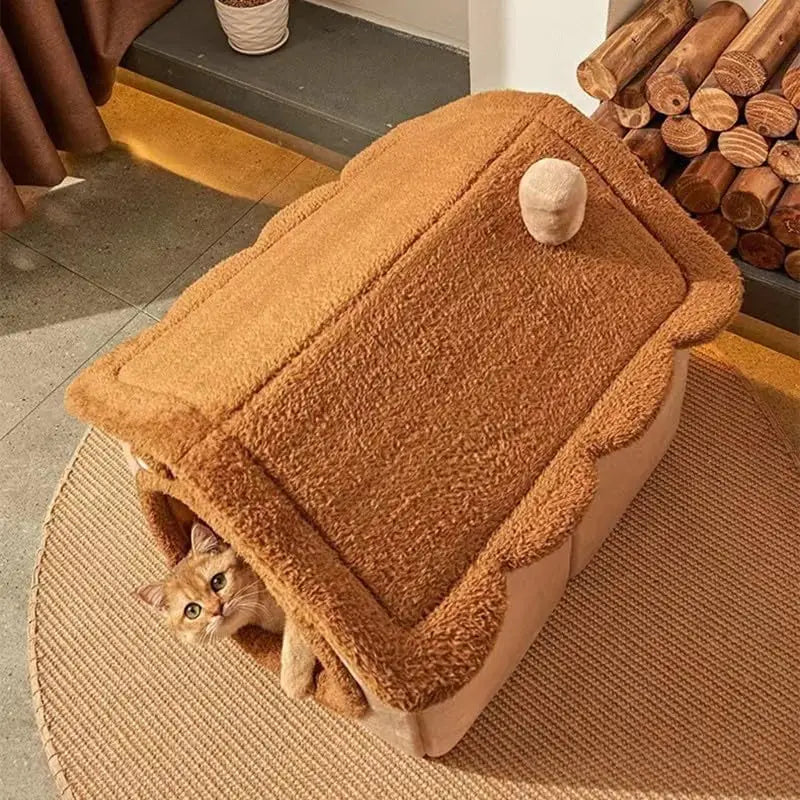 Cat Beds for Indoor Cats Small Dog,Cute Bear Cat Bed Cave Cat House