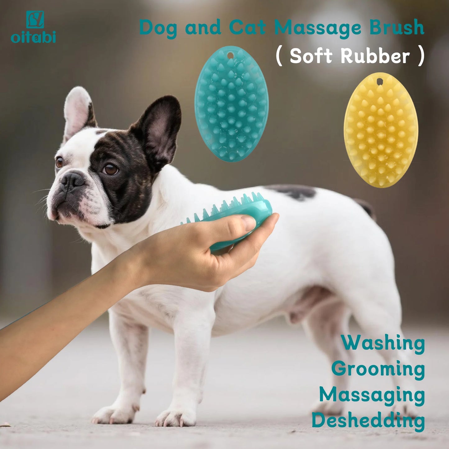 Oitabi Soft Rubber Pet Brush for Short Hair Dog & Cat Grooming Bathing Massaging Deshedding Multi-Function Wet or Dry Pets Brush