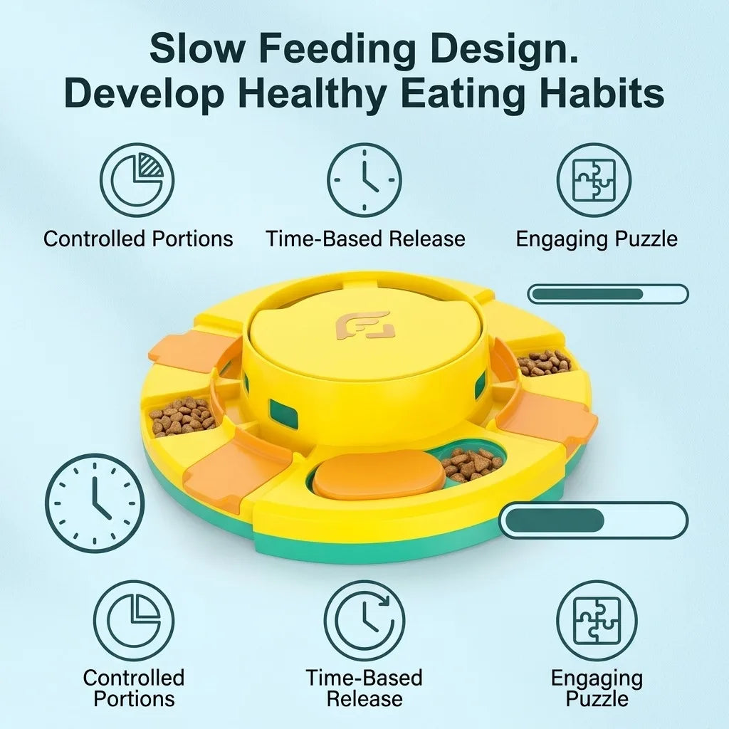 Dog Puzzle Toy, Interactive Slow Feeder for IQ Training and Mental Stimulation, Press & Slide Food Dispenser Disc with Level 1 & 2 Difficulty, Fun Enrichment Toy for Small Medium Large Dogs