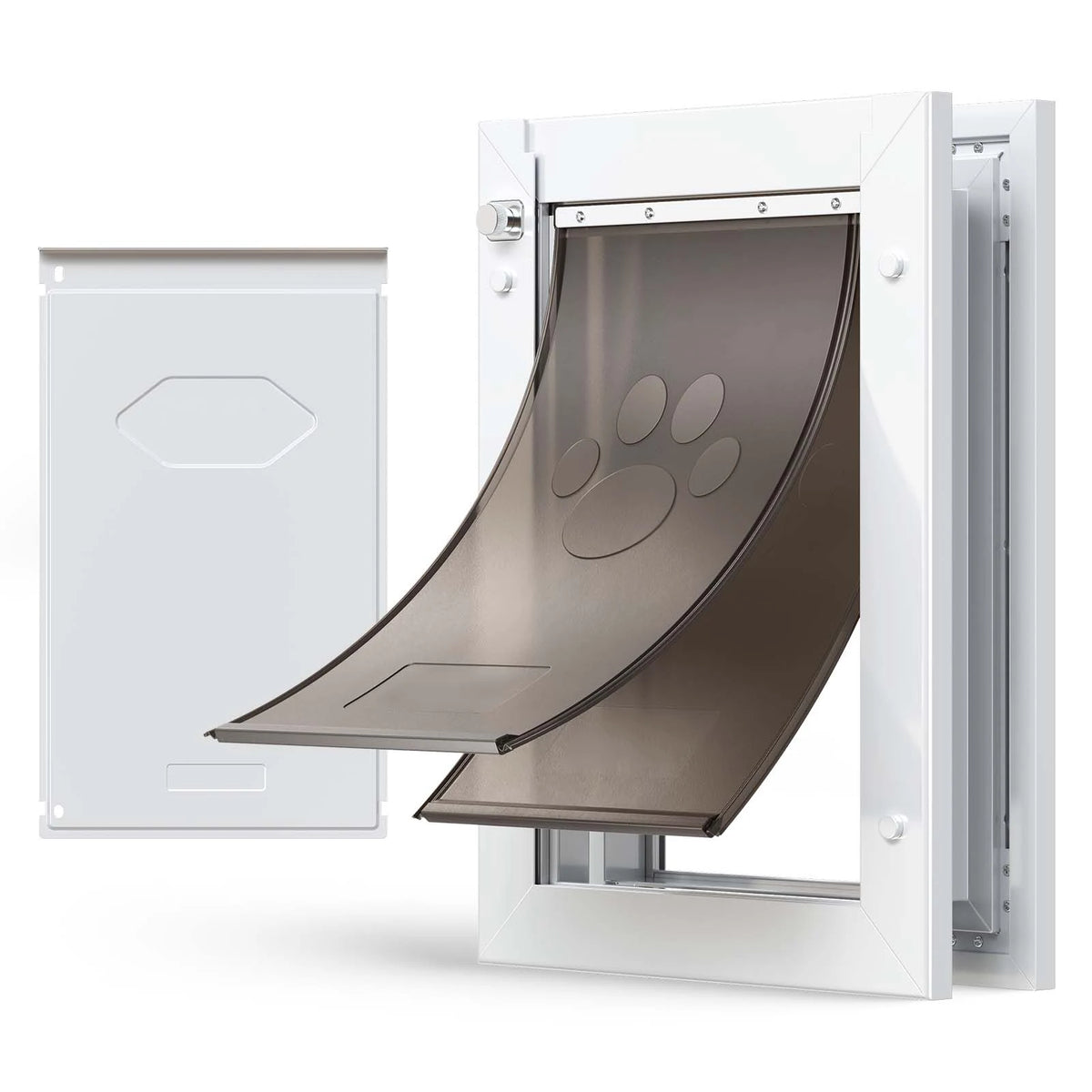 SucceBuy Pet Door M/L/XL with Magnetic Flaps and Metal Frame Strong and Weatherproof Easy In-and-Out Access for Doggies White